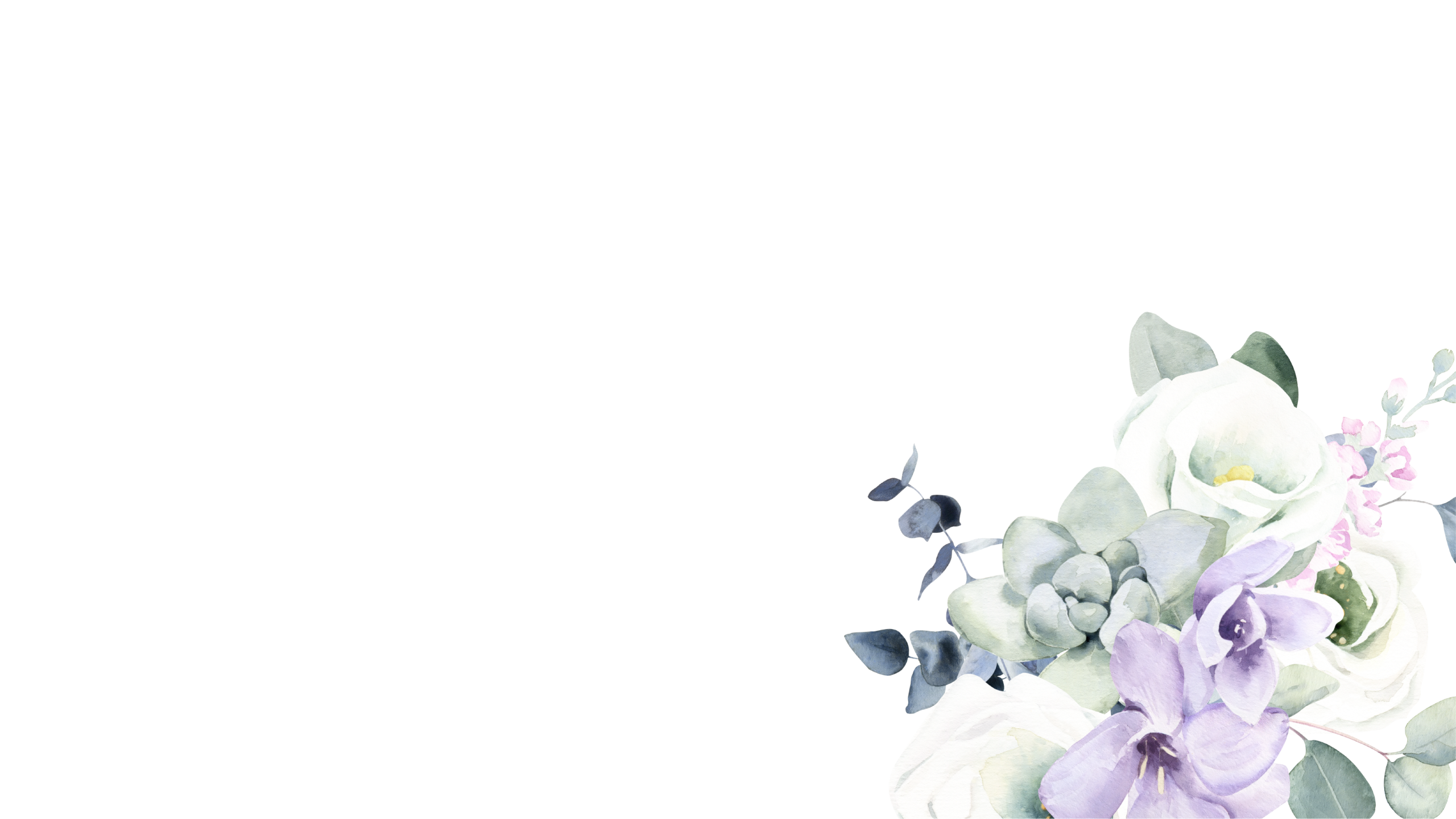 A watercolor floral arrangement of white and light purple flowers with green leaves sits in the bottom right corner on a light gray background, inspired by the calm support of Therapeutic Family Connections and co-parenting counseling in York.